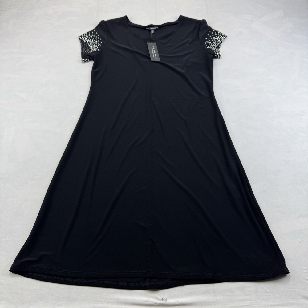 NWT Nik and Nash Womens S Black Studded Cap Sleeve A Line Dress